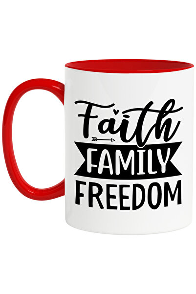 StoryGift Romania Cana cu inimioara si textul in engleza "Faith, family, free...