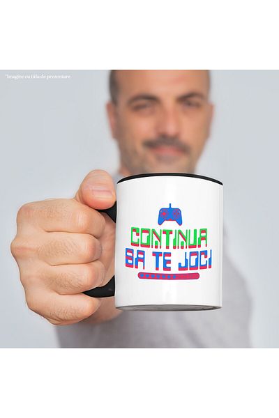 StoryGift Romania Mug With Video Game Style Text Keep Playing PS Controller The Digital World, Ceramic, With Black Handle