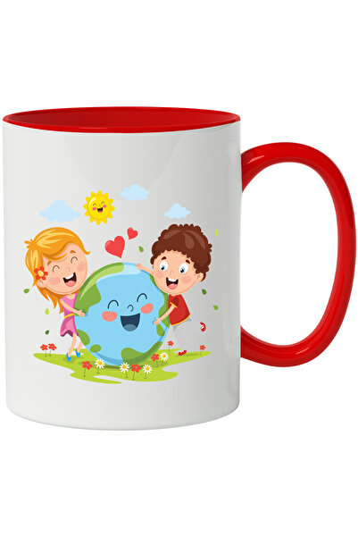 StoryGift Romania Cana Cu Planeta, Soare, Nori, Copii, Flori, Inimi, Multicol...