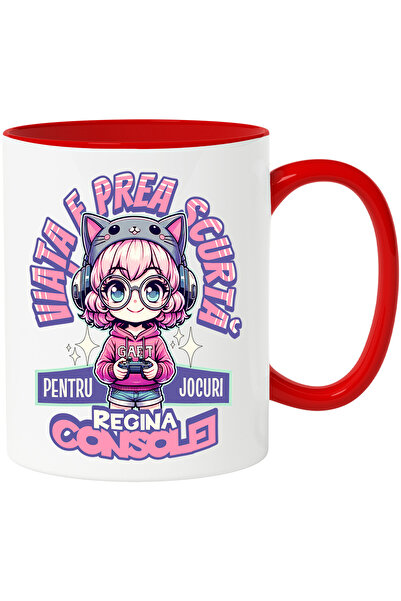 StoryGift Romania Cana fata gamer Viata e prea scurta pentru jocuri offline, 330ml, Ceramic cu Man, Cu Maner Rosu