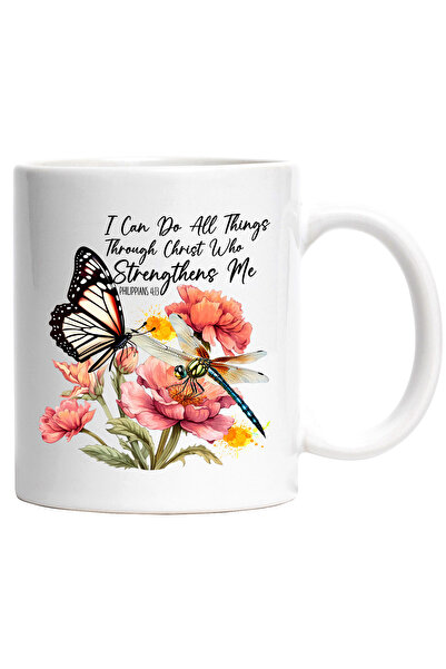 StoryGift Romania Cana cu un fluture si cu o libelula cu mesajul "I can do all things through Chri, Cu Maner Alb