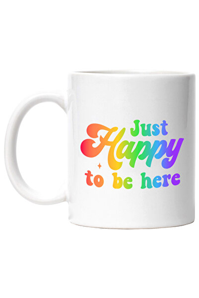StoryGift Romania Cana cu mesajul "Just happy to be here" - fericit sa fii aici cu Maner Alb, Cu Maner Alb