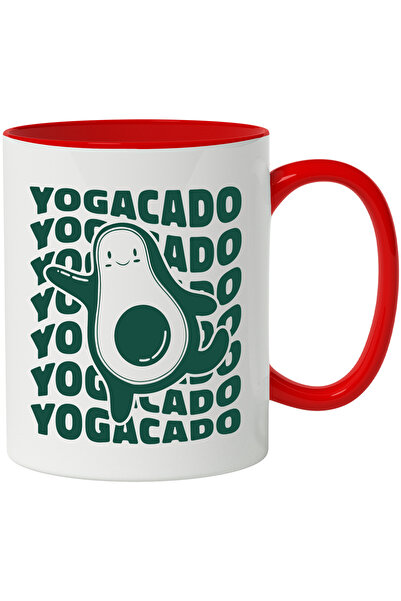 StoryGift Romania Cana Cu Mesaj Yogacado, Sport, Avocado, Sanatate, Sambure, Multicolor 330 ml, Ce, Cu Maner Rosu