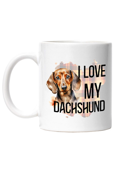 StoryGift Romania Cana cu mesajul "I love my Dachshund", caine, animal de companie, ilustratie, iu, Cu Maner Alb