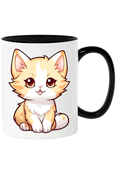 StoryGift Romania Cana Cu Pisica din Desene Animate, Blana Aurie, Mica, Pufoa...