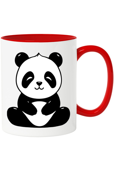 StoryGift Romania Cana cu un ursulet Panda vesel - lenes cu Maner Rosu, Cu Ma...