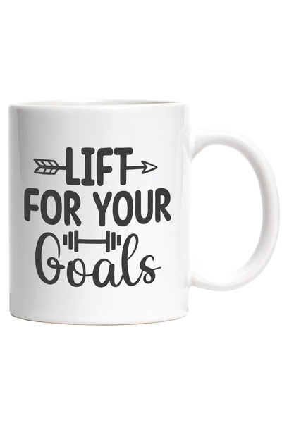 StoryGift Romania Cana cu textul in engleza "Lift for your goals" - ridica pentru obiectivele tale, Cu Maner Alb