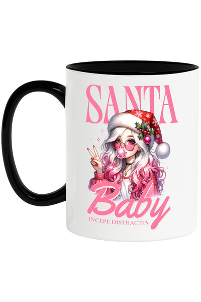 StoryGift Romania Cana cu Fata Stil Animte Caciula De Craciun Text Santa Baby...