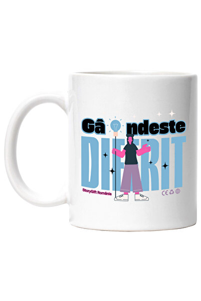 StoryGift Romania Cana fata cu bec gandeste diferit inteligenta, 330ml, Ceram...