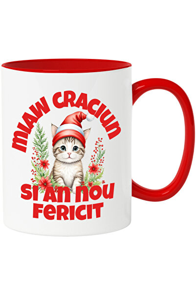 StoryGift Romania Cana cu Pisica Cu Caciula De Craciun Miaw Craciun Si An Nou...