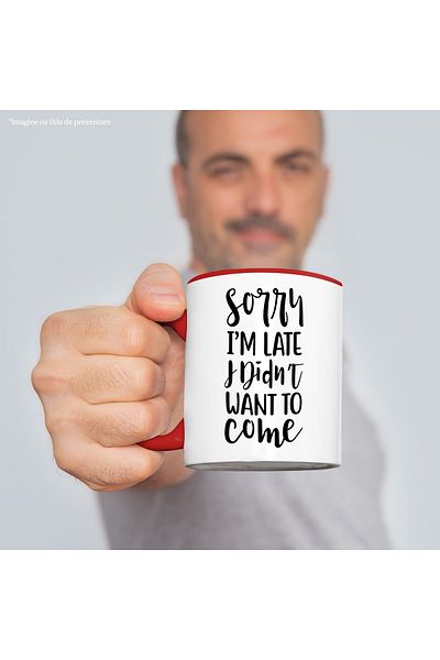 StoryGift Romania Mug for those who didn't want to come to work - late with Red Handle, With Handle, STG.