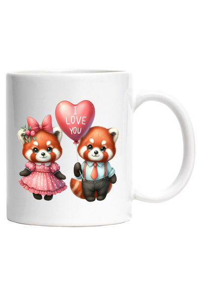 StoryGift Romania Cana cu o ursoaica si un urs | ilustratie | Panda Rosii | rochita | roz | balon , Cu Maner Alb