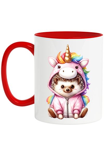 StoryGift Romania Mug with a hedgehog disguised as a unicorn, illustration, playful, cheerful, for children with, With, STG