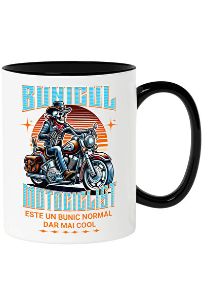 StoryGift Romania Cana cu Schelete Uman Cu Palarie Si Bandana Rosie Motor Vintigi Clasic Familie B, Cu Maner Negru