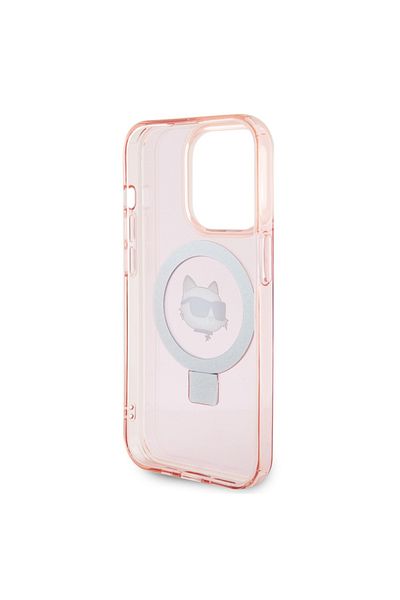 Karl Lagerfeld Husă pentru iPhone 15 Pro, Husă rigidă cu inel și suport MagSafe, Karl Lagerfeld - Roz