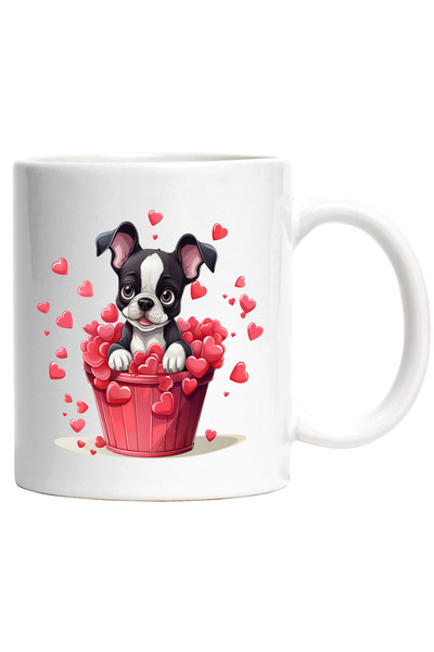 StoryGift Romania Cana cu un catelus vesel care sta intr-un cos | ilustratie | fericire | o multim, Cu Maner Alb