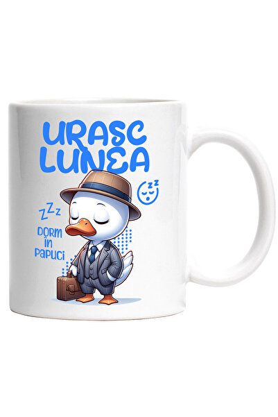 StoryGift Romania Cana cu Rata Alba Eleganta Cu Costum Si Servieta Text Haios...