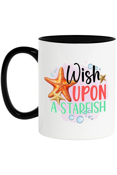 StoryGift Romania Mug with the message "Wish upon a starfish", summer, vacation, relaxation, holiday, illustrated, With ,STG