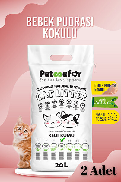 Petefor 20 LT Bebek Pudralı Kedi Kumu X2 Adet