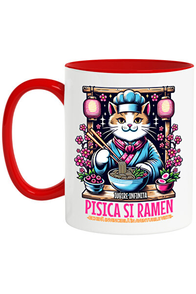 StoryGift Romania Cana PISICA SI RAMEN-ECHIPĂ INVINCIBILĂ, 330ml, Ceramic cu ...