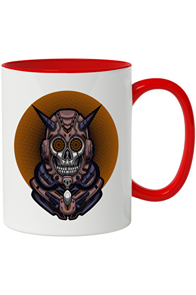 StoryGift Romania Cana Cu Robot, SF, Coarne, Craniu, Multicolor 330 ml, Ceramica cu Maner Rosu, Cu Maner Rosu