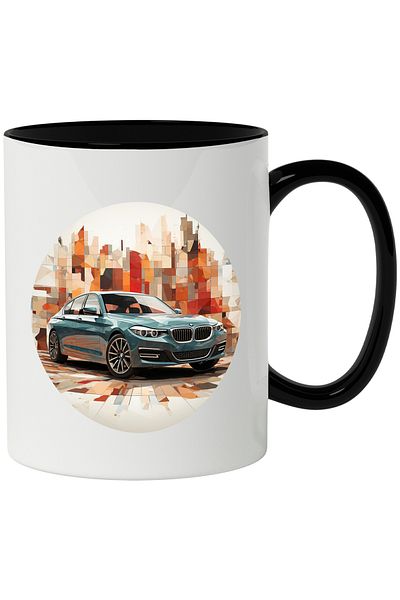StoryGift Romania Cana Cu Masina, Cerc, Mosaic, BMW, Brand, Ilustratie, Multicolor 330 ml, Ceramic, Cu Maner Negru