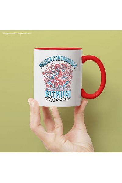 StoryGift Romania Mug Contagious Music. Legendary Rhythms Classic Band, 330ml, Ceramic with Handle, Red Handle STG