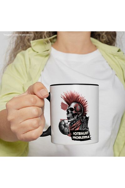 StoryGift Romania Mug Human skull with football player crest sport issue, 330ml, Ceramic with N Handle, Cu, STG