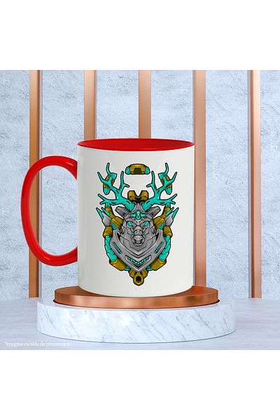 StoryGift Romania Deer Head Mug, Robot, Mecha, Cyberpunk, Horns, Multicolor 330 ml, Ceramic, With ,STG
