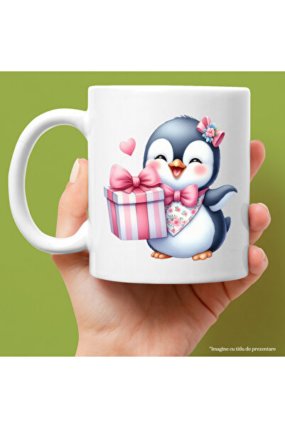 StoryGift Romania Cana cu un pinguin care e foarte bucuros, ilustratie, inima...