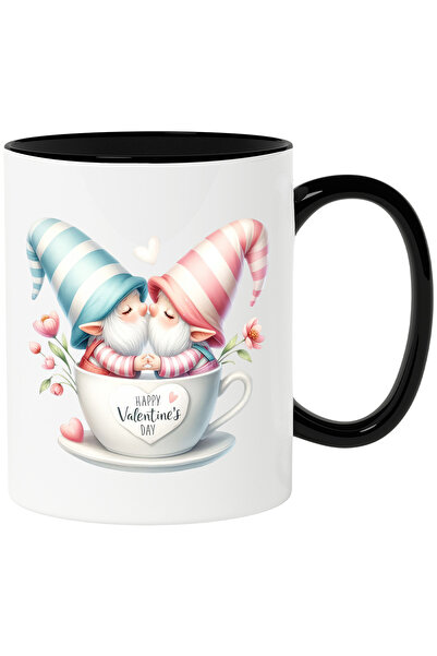 StoryGift Romania Cana cu doi Gnomi indragostiti intr-o cana, cu mesajul happy valentine's day | 3, Cu Maner Negru