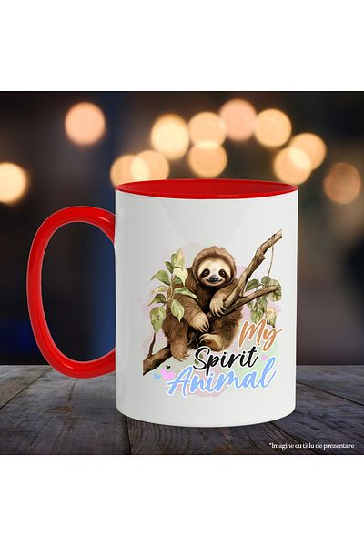 StoryGift Romania Sloth mug with the message "My spirit animal", admiration, standing in c, With, STG