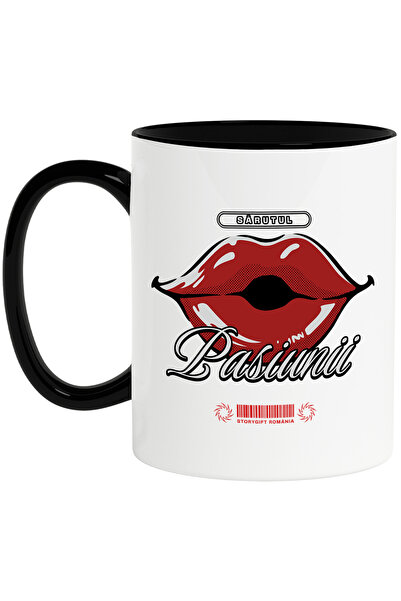 StoryGift Romania Cana Buze cremoase rosii kiss text sărutul pasiunii, 330ml,...