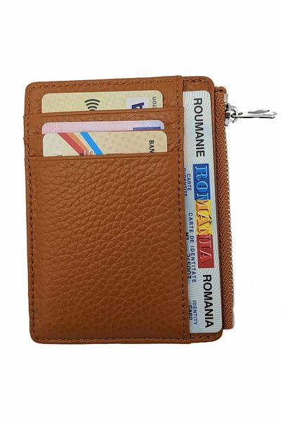 OEM Wallet for cards and ID, Leather, Orange, 11 x 8 cm