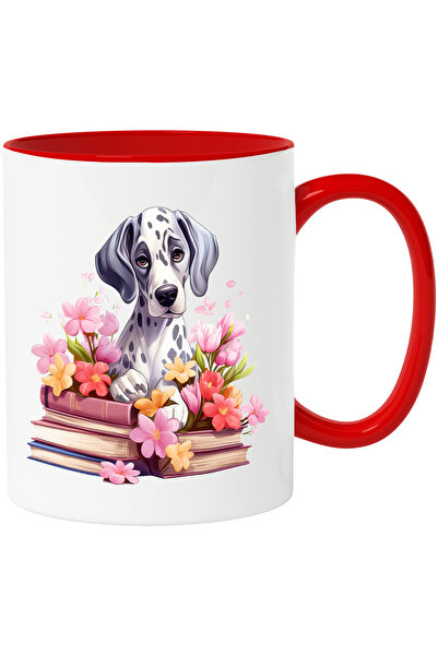 StoryGift Romania Cana cu un caine serios care are niste teancuri cu carti in...