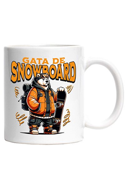 StoryGift Romania Cana cu Urs Polar Tinuta modernaIarna Sport Placa De Snowboard Text Gata De Snow, Cu Maner Alb