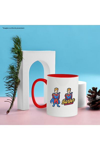 StoryGift Romania Mug With Barber Superhero, Barber, Hero, Comb, Scissors, Multicolor 330 ml, Ce, Cu, STG.