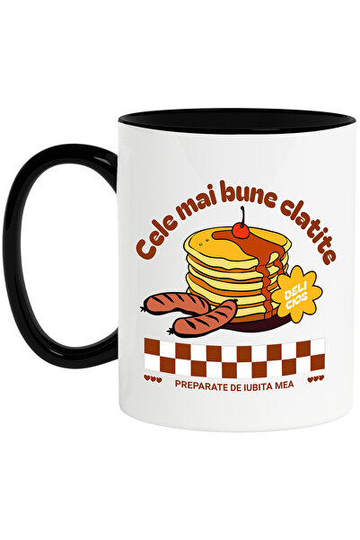 StoryGift Romania Cana Tort de Clatite Sirop, Text Cele Mai Bune Clatite Preparate de Iubita Mea, , Cu Maner Negru