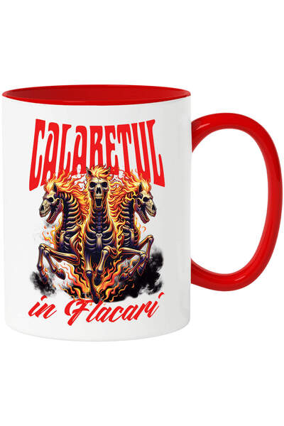 StoryGift Romania Cana cu Schelete Caii In Flacari Film Horror Text Calaretul In Flacari Hallowen,, Cu Maner Rosu