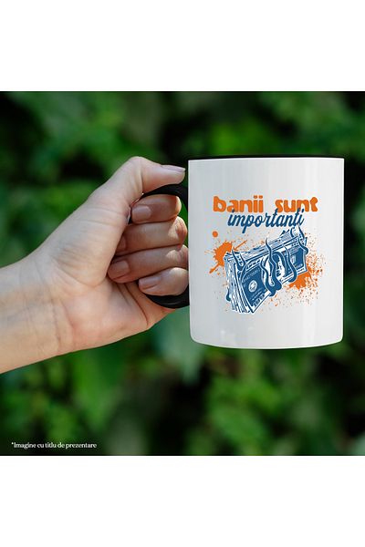 StoryGift Romania Mug stack of money in flames text money is important, 330ml, Ceramica cu Man, Cu, STG.