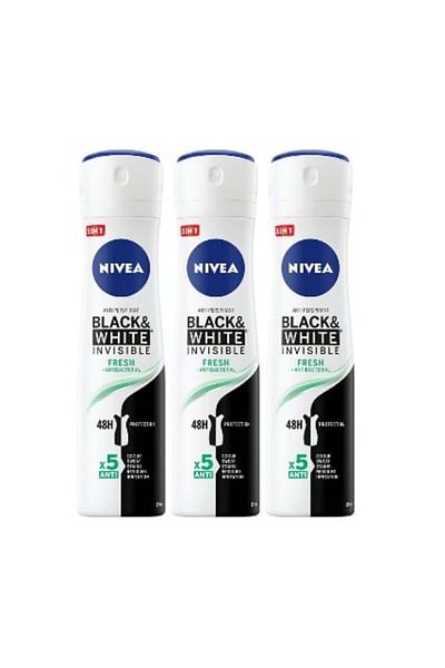 NIVEA Set of 3 Antiperspirant Deodorant for Women 150ml Black & White Invisible Fresh, 0% Alcohol