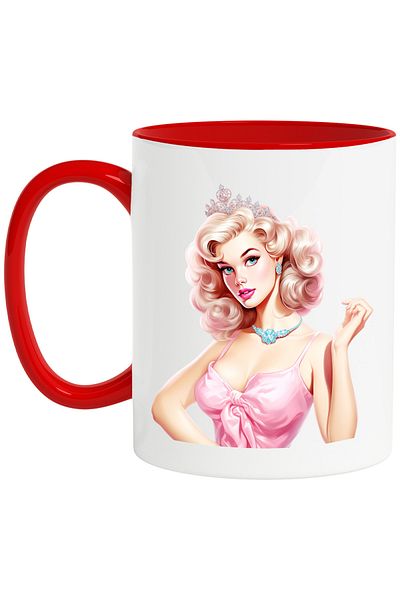 StoryGift Romania Mug with a beautiful woman | | illustration | dress | pink | crown | surp, With ,STG