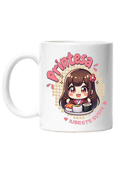 StoryGift Romania Cana cu Fata Asiatica Cu Par Brunet Si Breton Mancand Sushi...