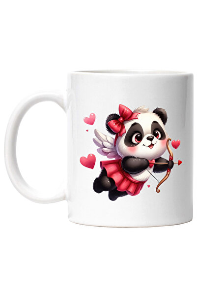 StoryGift Romania Cana cu o ursoaica Panda | ilustratie | Cupidon | trage cu arcul | ilustratie | , Cu Maner Alb