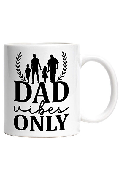 StoryGift Romania Cana cu textul in engleza "Dad vibes only" - doar vibratii de tata cu Maner Alb, Cu Maner Alb