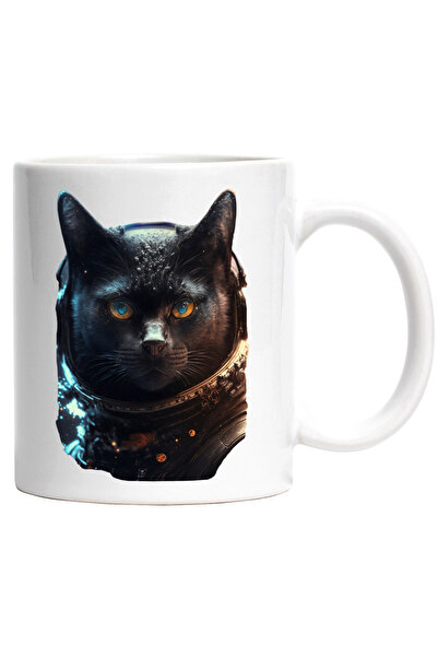 StoryGift Romania Cana Cu Pisica Neagra in Costum de Astronaut, Spatiu, Galax...