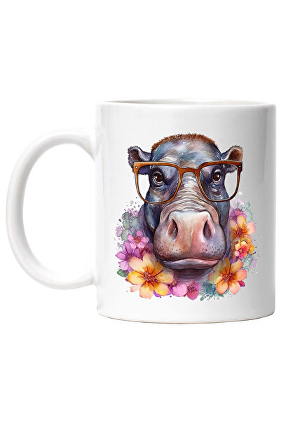 StoryGift Romania Cana cu un hipopotam cu ochelari | ilustratie | flori in ju...