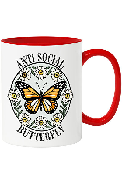 StoryGift Romania Cana cu fluture cu aripi portocalii si cu flori albe cu mes...