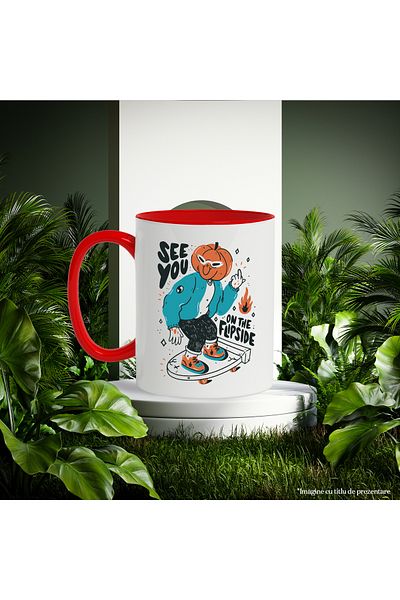 StoryGift Romania Mug With English Message See You On The Flip Side, Pumpkin, Multicolor 330 ml, C, Cu