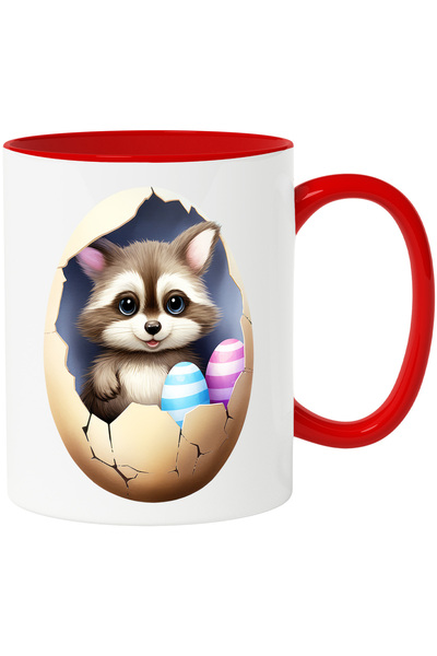 StoryGift Romania Cana cu un pui de raton care sta intr-un ou spart | ilustratie | oua vopsite | r, Cu Maner Rosu